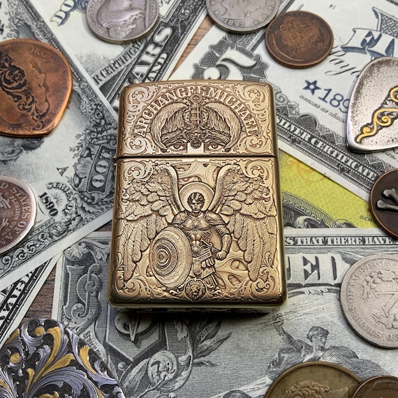 ⭐︎Michael Raucheisen 66CDセット Zippo “archangel Michael” Themed Engraved Brass Armor Cigarette