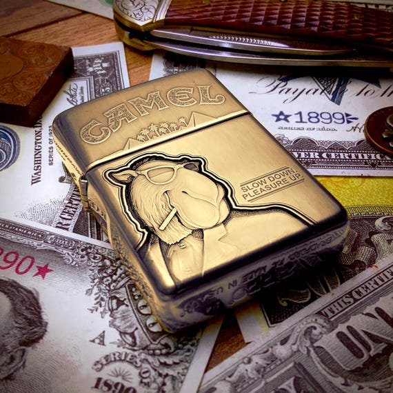 Zippo “joe Camel” Themed Engraved Brass Armor Lighter Limited