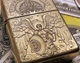 Zippo “Archangel Michael” Themed Engraved Brass Armor Cigarette Cigar Lighter