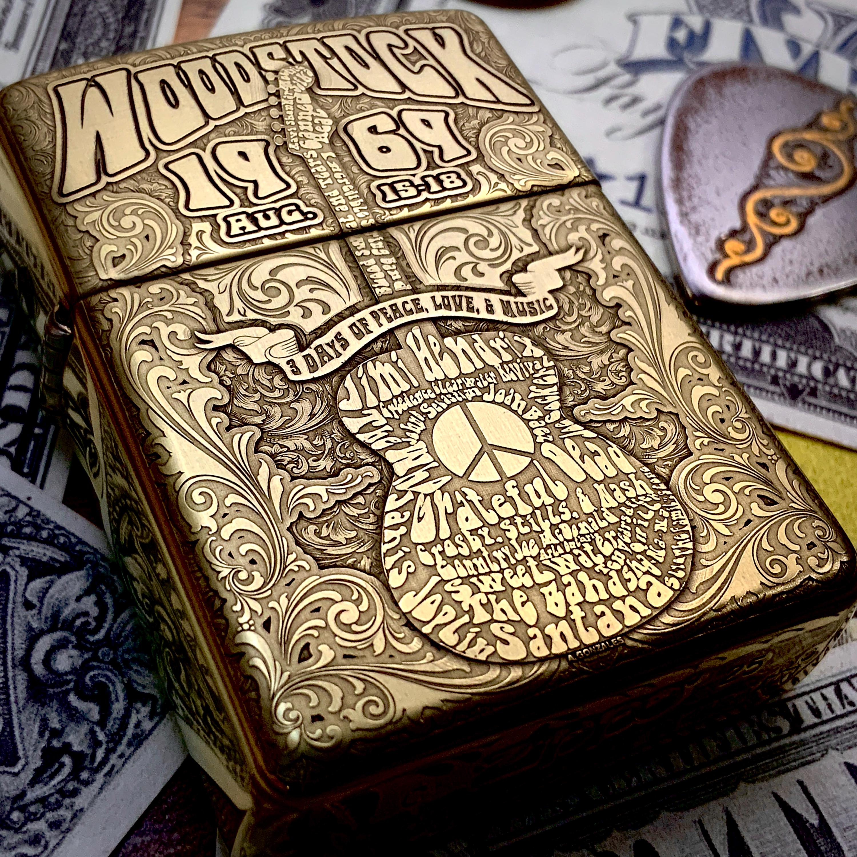 Zippo “woodstock” Themed Brass Armor Cigarette Lighter - Etsy