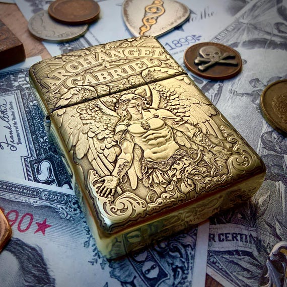 Zippo “archangel Gabriel” Themed Engraved Brass Armor Cigarette