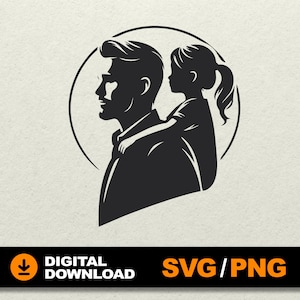 Father and daughter svg, Dad and daughter, Father&#39;s day svg, Papa silhouette, Family silhouette, Father and child clipart, Laser cut files