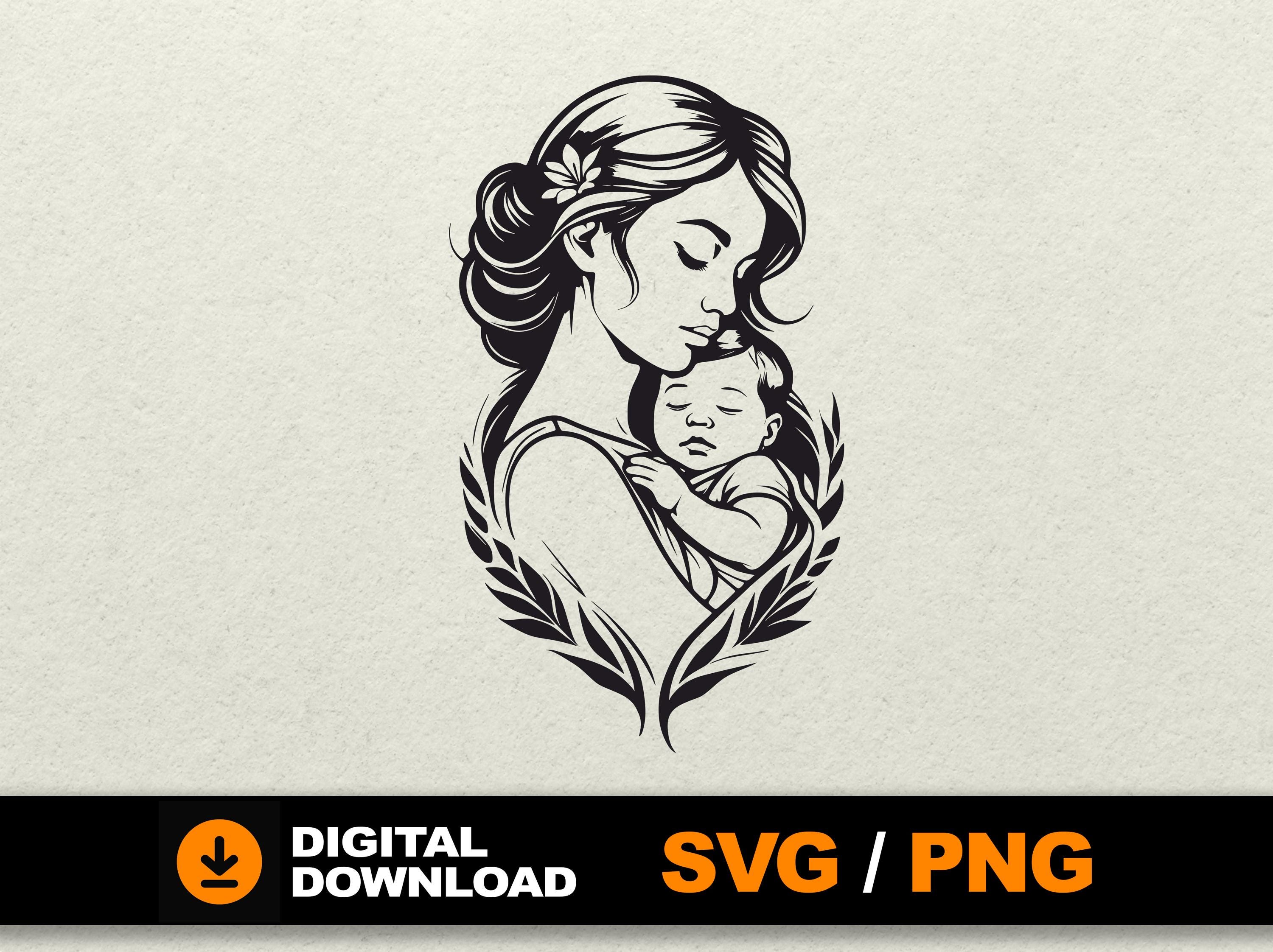 Mom and Child svg | Mom and Baby | Mother hugging baby | Mom holding baby | Family clipart | File for cnc silhouette cricut glowforge laser