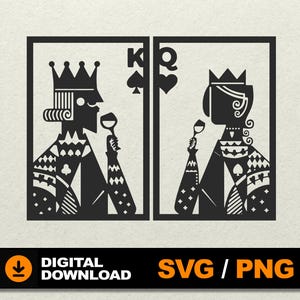 King & Queen SVG, King Queen Family SVG, Playing Cards Wall Art, Queen of Hearts, File for cnc laser cut silhouette cricut glowforge cdr png