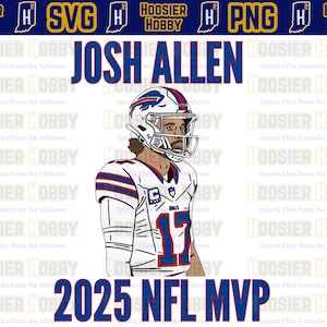 Josh Allen PNG - Buffalo Bills Qarterback SVG - 2025 MVP Design | Fußball-Schnittdatei für Cricut & Silhouette, Bills Mafia, Gestapelter Vektor,