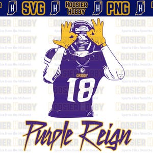 Justin Jefferson PNG - rasterlogo - paars bewind | Direct downloaden voor Cricut - Minnesota Vikings Football SVG, NFL Wide Receiver, Vector.