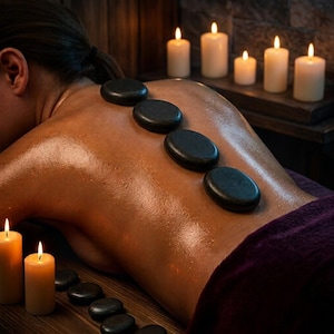 Massageset med heta stenar: 4 basaltstenar för sensuell parmassage och avkoppling i ert eget hemmaspa