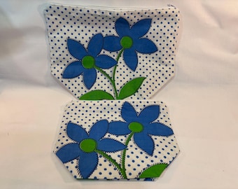 Upcycled Bedsheet Zipper Pouch: Floral Travel Bag