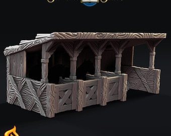 Horse stables with working doors | Barn Building | Farm Stalls | Tabletop Terrain | Medival | TTRPG | Wargaming | 28/32mm | D&D | SafeHold