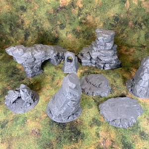 Lote de rocas grandes | Set de paisaje de piedra | Cubierta modular | Terreno de mesa | Fantasía | Medieval | Juego de rol de estrategia | Wargaming | 28/32 mm | SafeHold