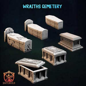 Pacchetto Sarcofago 5x | Set di Bare | Scatter per Cripte | Terreno da Tavolo | D&D | Miniature per Giochi di Ruolo | 28/32mm | Miniature da Tavolo | Safehold Miniatures