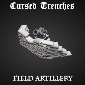 Paket med fältartillerikanon och sandsäckar | Försvar mot skyttegravskriget | Nya Antiochien | Heretic Legions | Bordterräng | 28/32 mm | Warscape3D