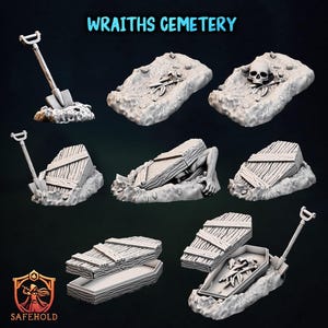 Gravestone and Coffin Bundle | Graveyard and Crypt Scatter | Medival | DND | TTRPG Mini | 28/32mm | Tabletop Gaming | Safehold Miniatures