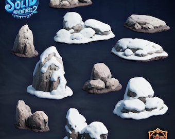 Snow Covered Stones 10x | Tabletop Scatter Terrain Rock Set | Medival Fantasy Scenery | Wargaming | 28/32mm | RPG | TTRPG | 5e | SafeHold