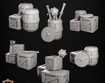 Weapon Crates Bundle | Scatter Terrain | Supply Chests | Amory | Fantasy | Medival | Tabletop Terrain | TTRPG | 28/32mm | D&D | SafeHold