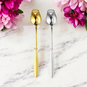 Long Rose Bud Teaspoon: Elegant Stainless Steel Floral Tea Favor (7in)