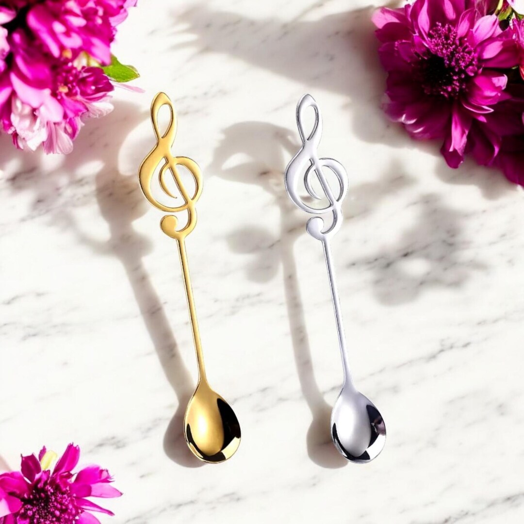 Music Note Spoon: Gold or Silver Stainless Steel Novelty Teaspoon (6in ...