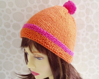 Teen Girls Pompom Beanie Knitting Pattern - Knit Flat (PDF Pattern)