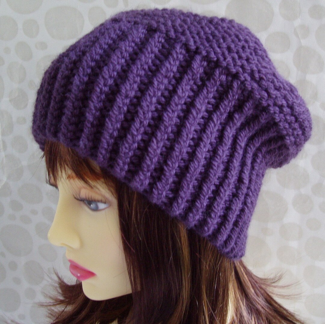 Slouchy Beanie Knitting Pattern, Chunky Ribbed Hat (PDF Pattern) - Etsy