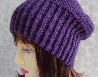 KNITTING PATTERNS PARIS/ Slouchy Beanie Hat Pattern Chunky Knit Ribbed Slouch Hat/ Knit Straight