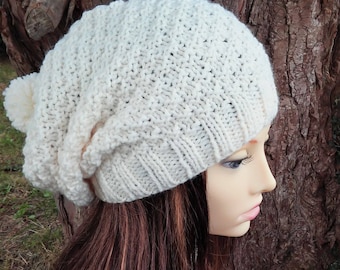 Slouchy Beanie Knitting Pattern, Garryvoe Cobbled Texture (PDF Pattern)
