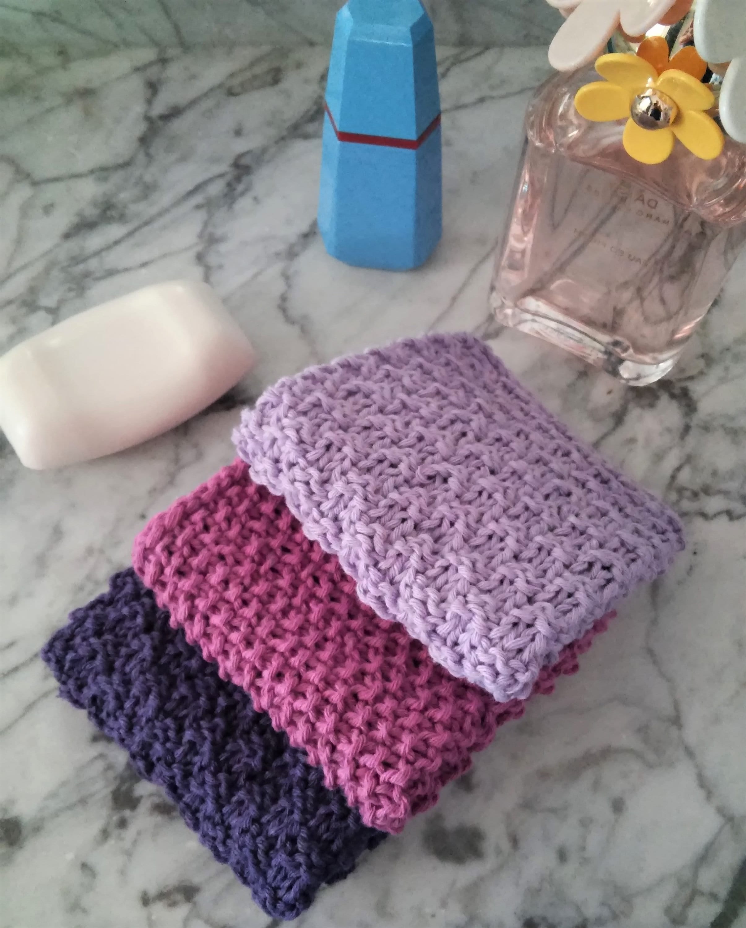 Facecloth KNITTING PATTERNS Cotton Washcloths 3 Designs Handmade