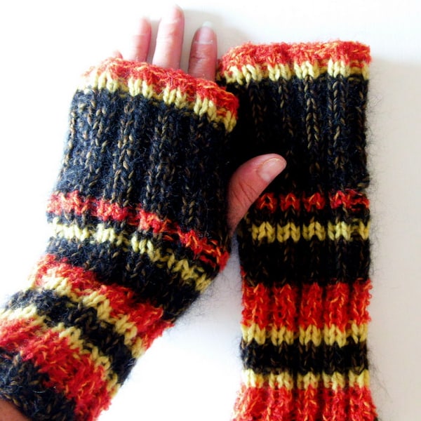 Fingerless Glove Pattern Easy Glove Knitting Pattern Striped Gloves Gift for Girl Boy Teenager Simple Armwarmers Girls Gift Christmas Gift