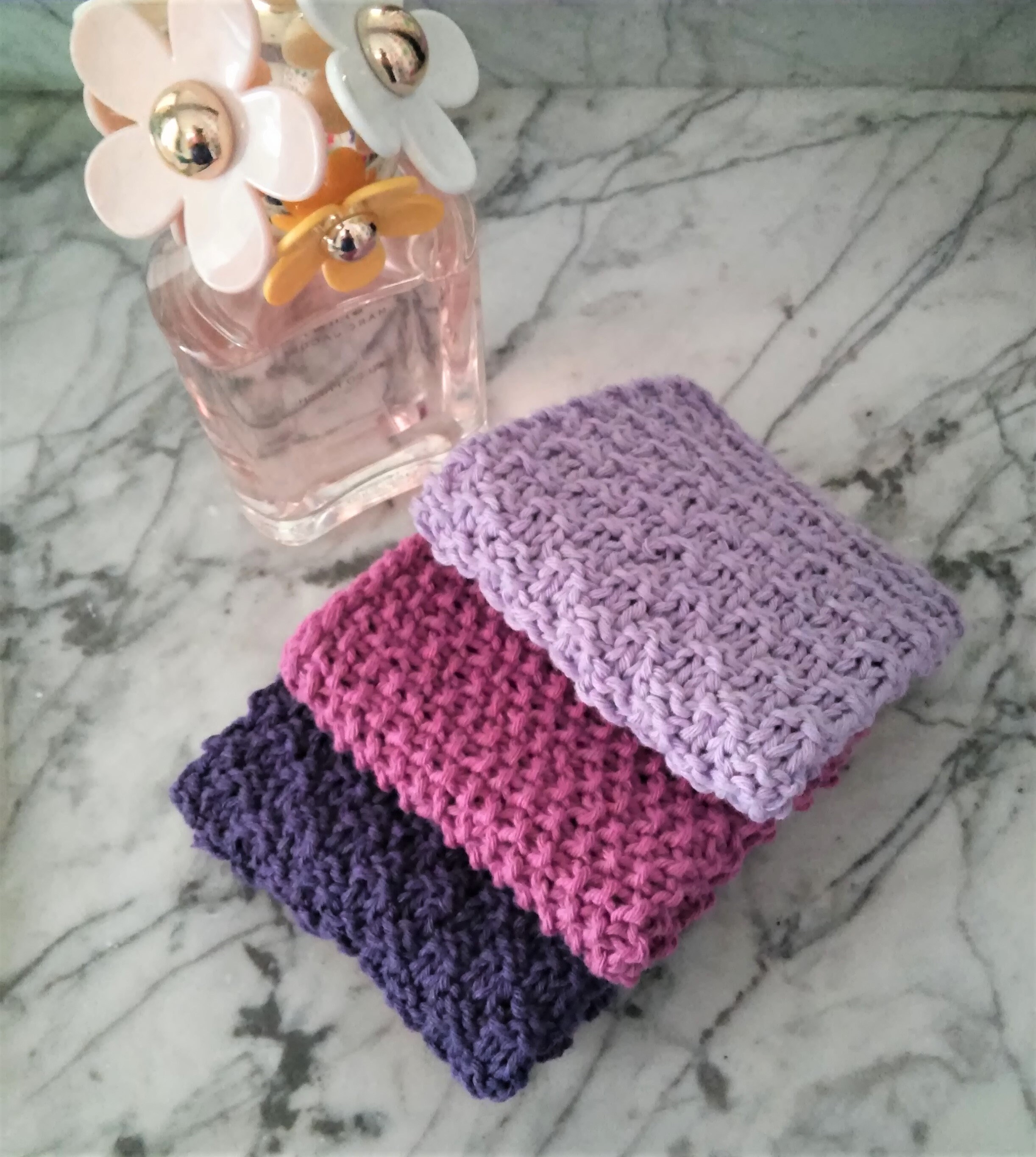 Facecloth KNITTING PATTERNS Cotton Washcloths 3 Designs Handmade