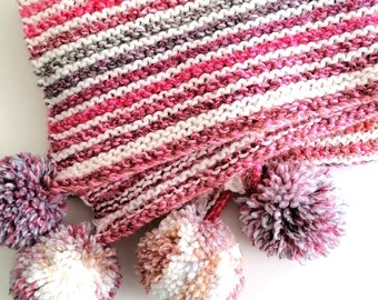 Easy Knit Baby Blanket Pattern: Garter Stitch with Pompoms (PDF Pattern)