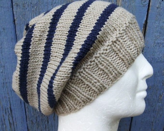 Teenagers Slouch Hat KNITTING PATTERN Striped Slouch Hat Pattern Girls Slouch Beanie Toque College Colors Stripe Hat Knit Round Easy CAMPUS