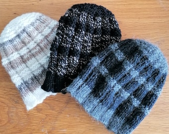 Easy Knit Striped Wool Beanie PATTERN: Men's Winter Hat (PDF Pattern)