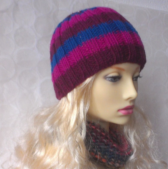 Knitting Pattern Sam Striped Knit Beanie Hat Pattern Easy Knit In The Round Aran Worsted Ribbed Hat Pattern Womans Striped Hat Girls Hat