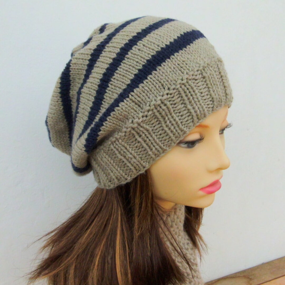 ● OPEN YY ● 25SS STRIPE JERSEY SLOUCHY BEANIE OPEN YY Stripe Slouchy Beanie in Khaki Green in Khaki Green