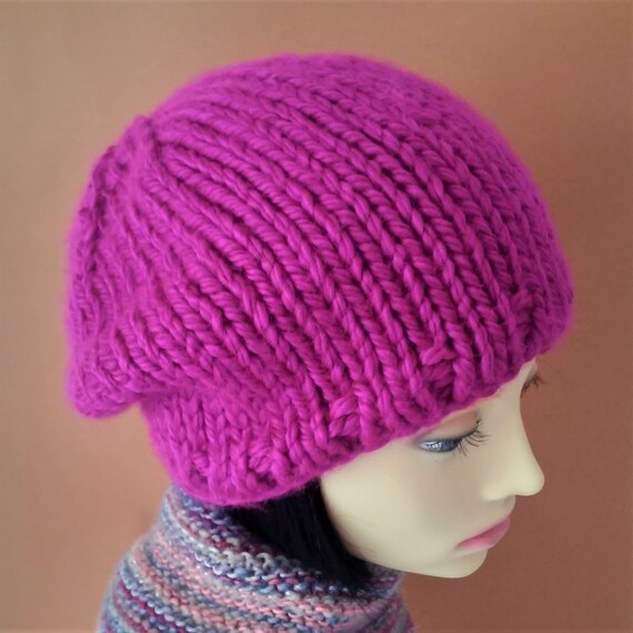 Womens Chunky Hat Knitting Pattern For Thick Wool Beanie Slouchy Winter Hat Knit Flat Gift For Women Quick Knit Christmas Gift Charley