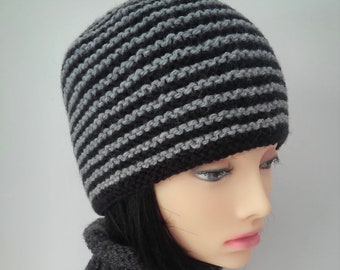 Striped Beanie Knitting Pattern: Easy Knit Flat Design (PDF Pattern)