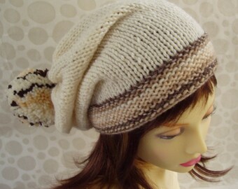 Slouchy Knit Hat Pattern, Giant Pompom Beanie (PDF Pattern)