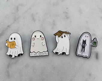 Rolig spökemaljnål, Halloweennålar, presenter till bokälskare