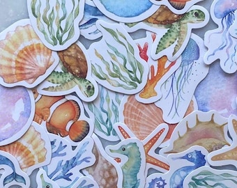 46 PCS Ocean Pastel Stickers, Aesthetic Sea Laptop Sticker Pack, Ocean Kindle Stickers, Assorted Beach Stickers for Journals Marine Stickers
