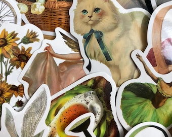 50 PCS Cottage Stickers, Summer Stickers, Cottage Core, Green Stickers, Animal Stickers, Earthy Stickers