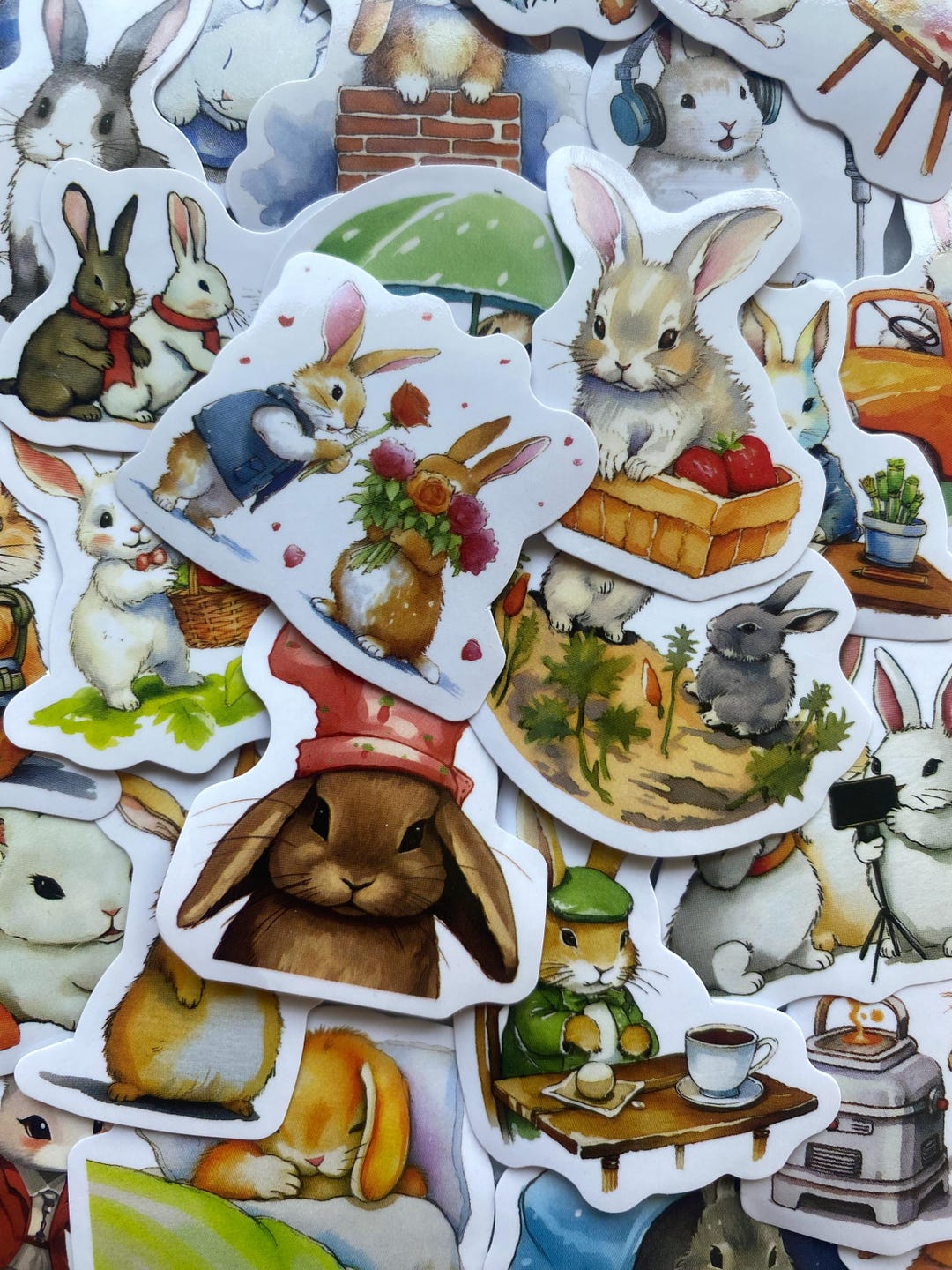 Sticker Rabbit Making House 50 PCS Bunny Stickers, Cute Animal Stickers, Garden Stickers, Book ...
