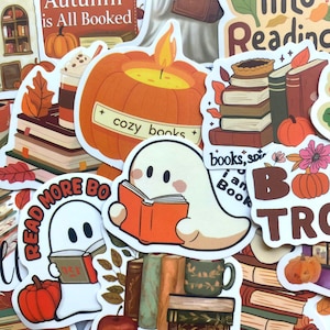 50 PCS Fall Book Vinyl Stickers, Cozy Autumn Theme
