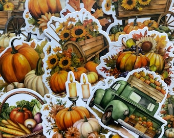 50 PCS Fall Harvest Stickers, Autumn Pumpkin Sunflower Decals
