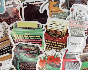 50 PCS Retro Typewriter Stickers, Flower Stickers, Motivational Stickers, Laptop Stickers, Scrapbook Stickers