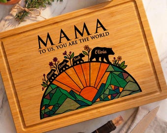 Custom Mama Bear Cutting Board, Personalized Mama Bear Family Kitchen Decor Gift, Mom Nana Chooping Board for Mothers Day, Christmas Gift