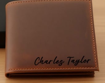 Monogram Engraved Crazy Horse Leather Wallet, Personalized RFID Blocking Gift, Anniversary Gift for Him, Custom Valentines Day Gift