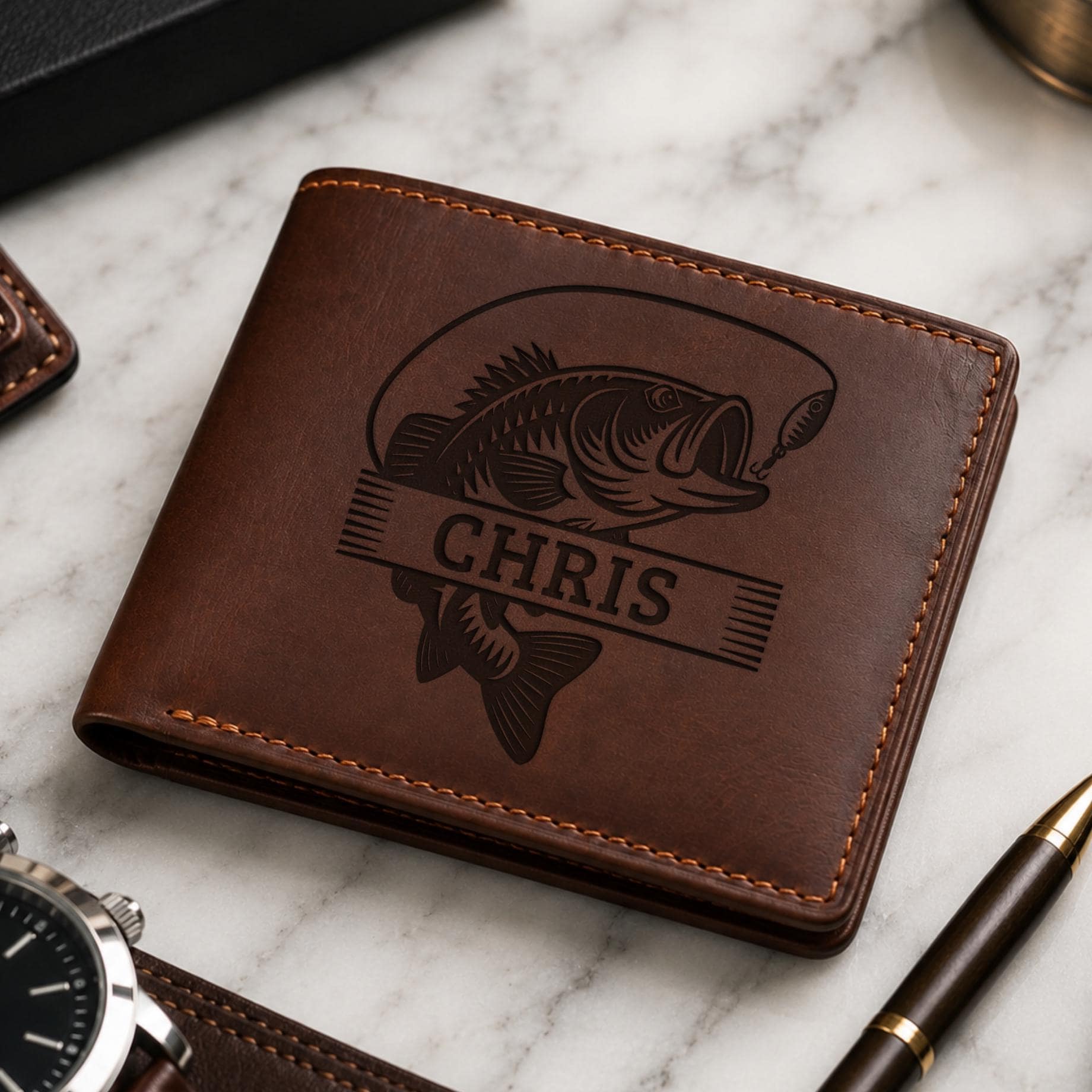 Real Fish Wallet Personalized Fishing Wallet Gift for Dad Grandpa Husband Fisherman ...