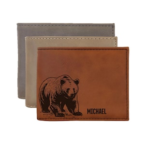 Billetera personalizada con grabado de oso inspirada en la naturaleza, billetera RFID para hombres, regalos de cumpleaños para hombres, billetera genial