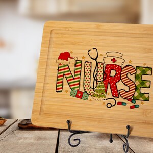 Christmas Nurse Bamboo Cutting Board: Holiday Medical Gift