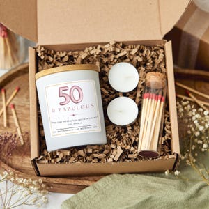 50 and Fabulous, 50th Birthday Gifts for Women, Fifty & Fabulous, 50th Birthday Personalised Candle, Funny Candle for Friends 50th