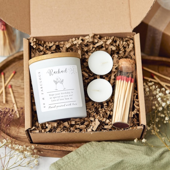 40th Birthday Gifts for Women, Forty & Fabulous Birthday Hamper, 40 and Fabulous Candle, 40th Birthday Personalised Candle Gift for Her
